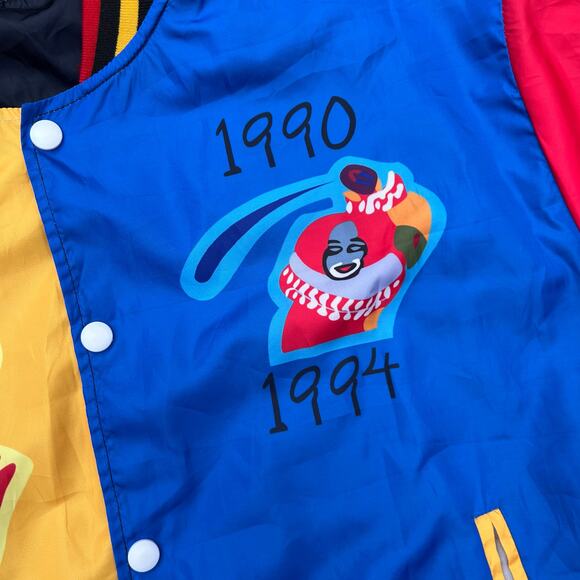 Vintage In Living Color TV Promo Colorblock Satin Snap Bomber Jacket Blue Black - Picture 4 of 6